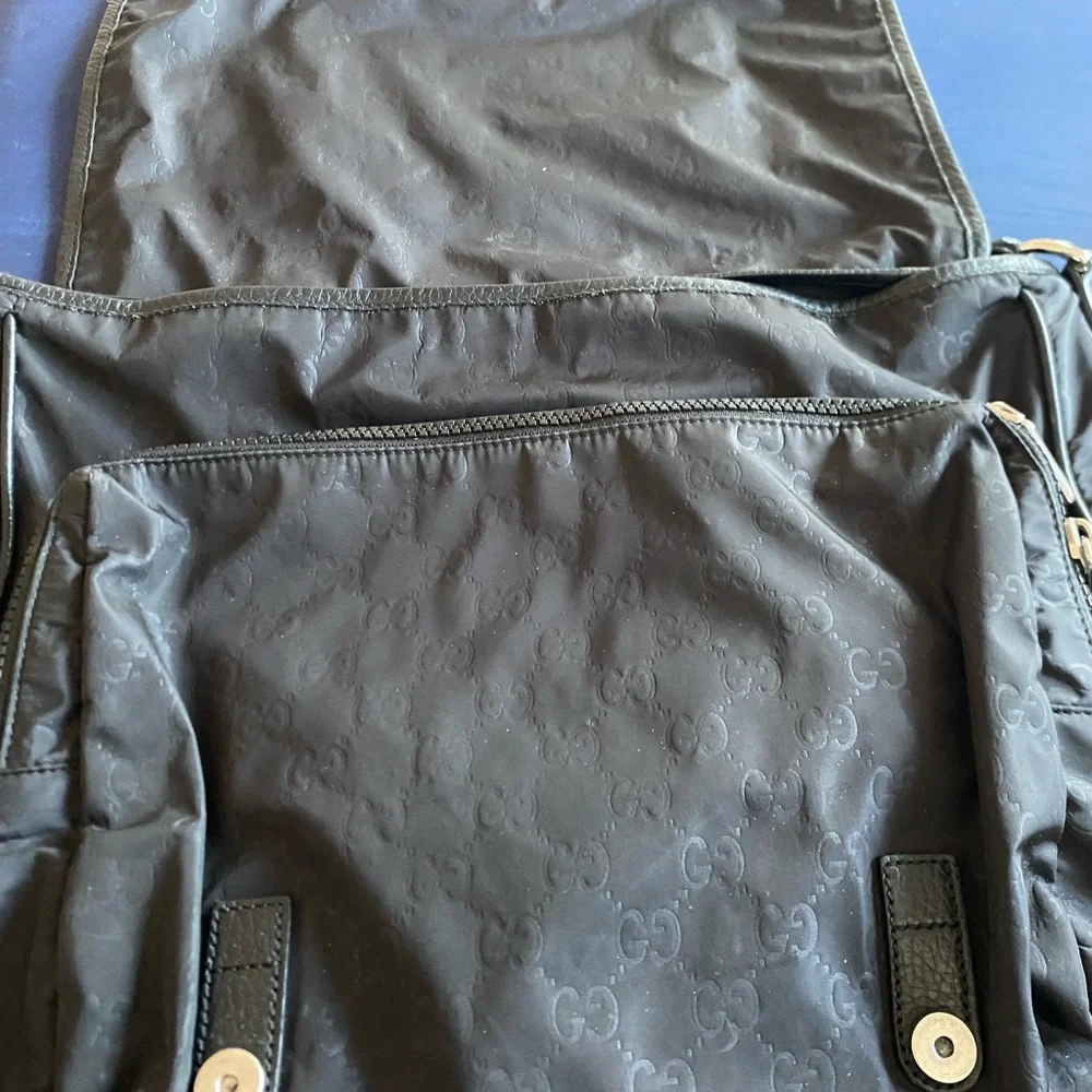 Gucci Black Monogram Nylon Messenger bag -large with Leather Logo Patch
